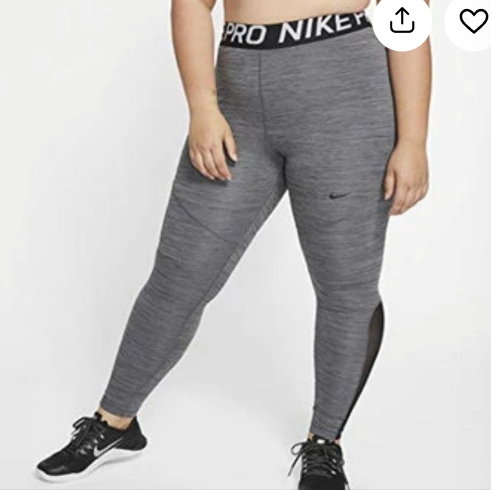 Nike Gray Heather Pro Leggings with Black Accents